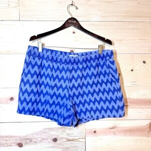 Peace Pearls Blue Chevron Ikat Shorts Women's XL Cotton Pull On Elastic‎ Waist